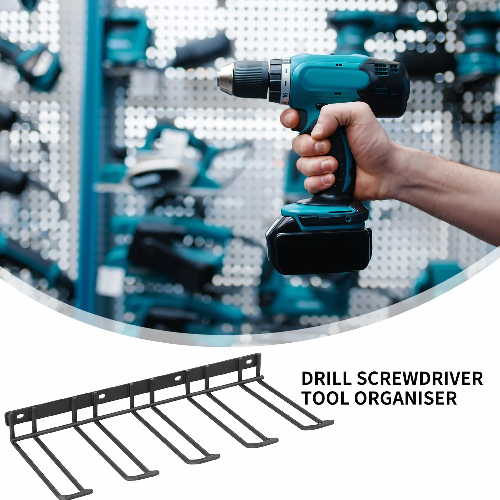 Organizer per Attrezzi da Garage, Supporto per Trapano Cacciaviti da Parete, Organizer per Utensili Elettrici, Appendi Attrezzi da Parete, Porta Cacciaviti da Parete Attrezzata Officina (Nero)