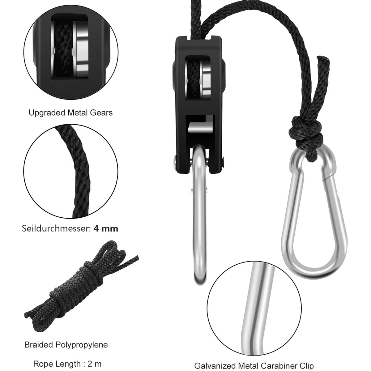 6 Coppie (12 Pezzi) 1/8 di Pollice Rope Ratchet Ganci di Corda, Nylon Cricchetto a corda supporto corda regolabile Adatto per Casa, giardinaggio e coltivazione, Capacità di carico 68 kg/paio