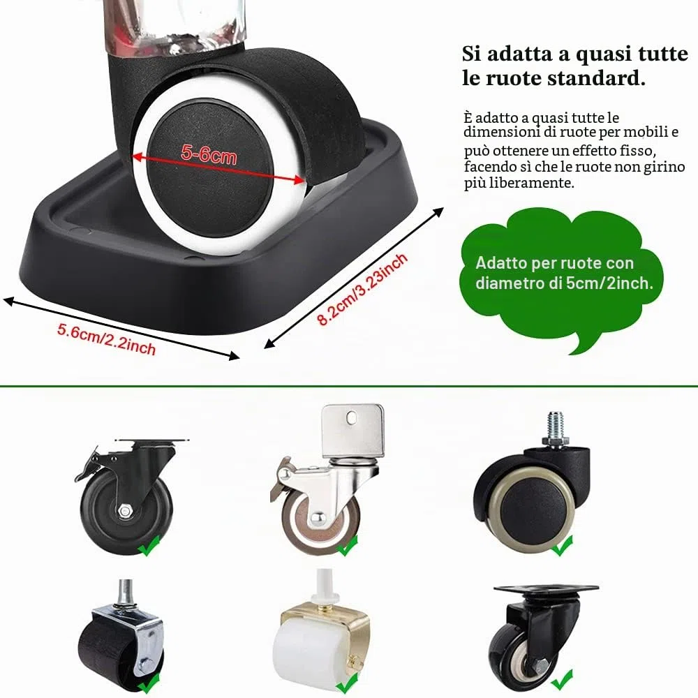 5Pz Coppe Bloccaruote in Gomma per Mobili Coppette per Rotelle Nero Tazze per Ruote in Gomma per Mobili Piano Caster Cups Protezioni per Pavimento Antiscivolo per Mobil i Divani Letto e Sedie