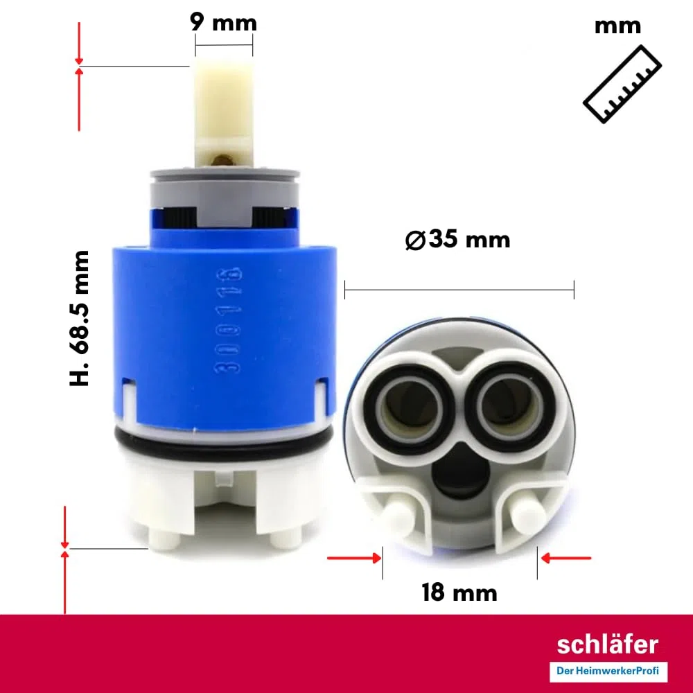 Schläfer 4800135 | Cartuccia Ricambio Miscelatore 35mm con regolazione Cartuccia Kerox in Ceramica Alta con 2 Piedini per Rubinetti Monocomando Lavabo, Bidet, Doccia, Vasca, Lavello del Bagno e Cucina