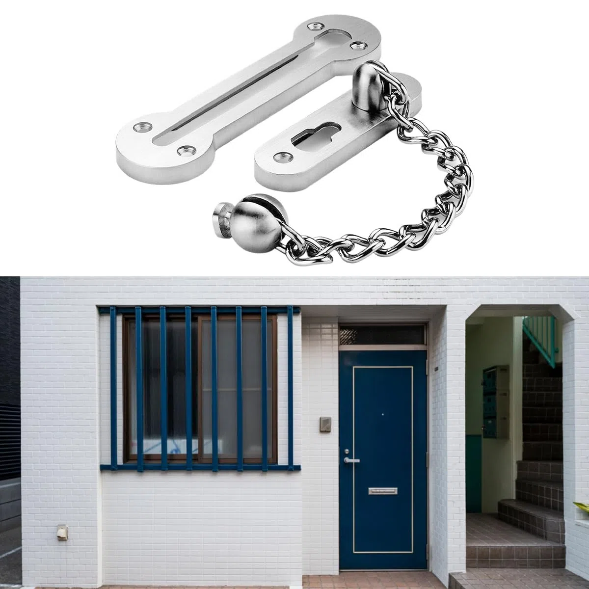 zalati Catena per porta resistente in acciaio inossidabile 304 massiccio da 3 mm, con limitatore di sicurezza per porta anteriore esterna, serratura di sicurezza