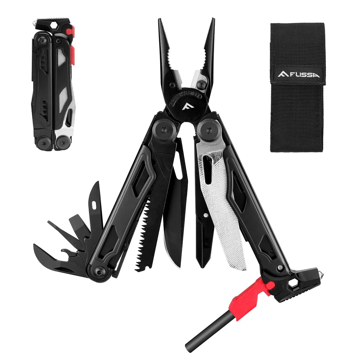 FLISSA Pinza Multiuso 19 In 1, Strumento Multiuso,Ottimo Regalo, Accessori Per Campeggio, Riparazione, Escursionismo,Include Borsa Portatile, Nero