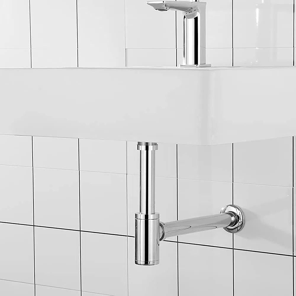 ONECE Sifone Tubo Universale per Lavabo Bagno in Acciaio Inox, 1 1/4" x 32 mm, Altezza Regolabile 15-23 cm, con Manicotto in Gomma, Anti-odore & insetti, Cromato