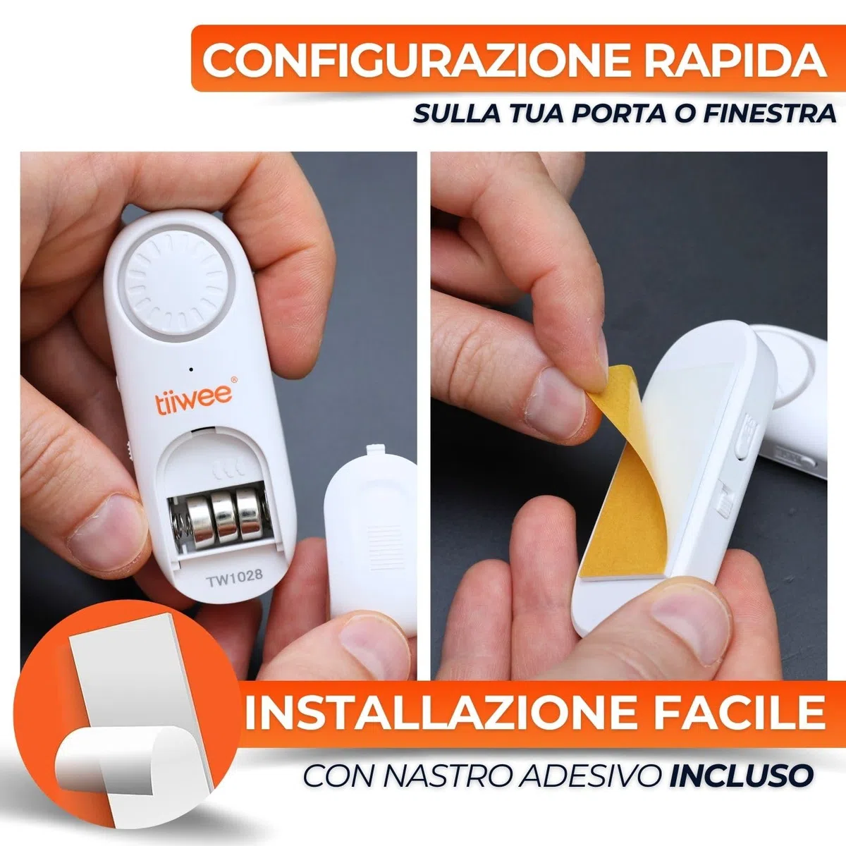 tiiwee Allarme per Porte e Finestre – Allarme Porta Ingresso – Allarme Garage – Sensori Allarme Porte e Finestre – Batterie Incluse – Set di 2