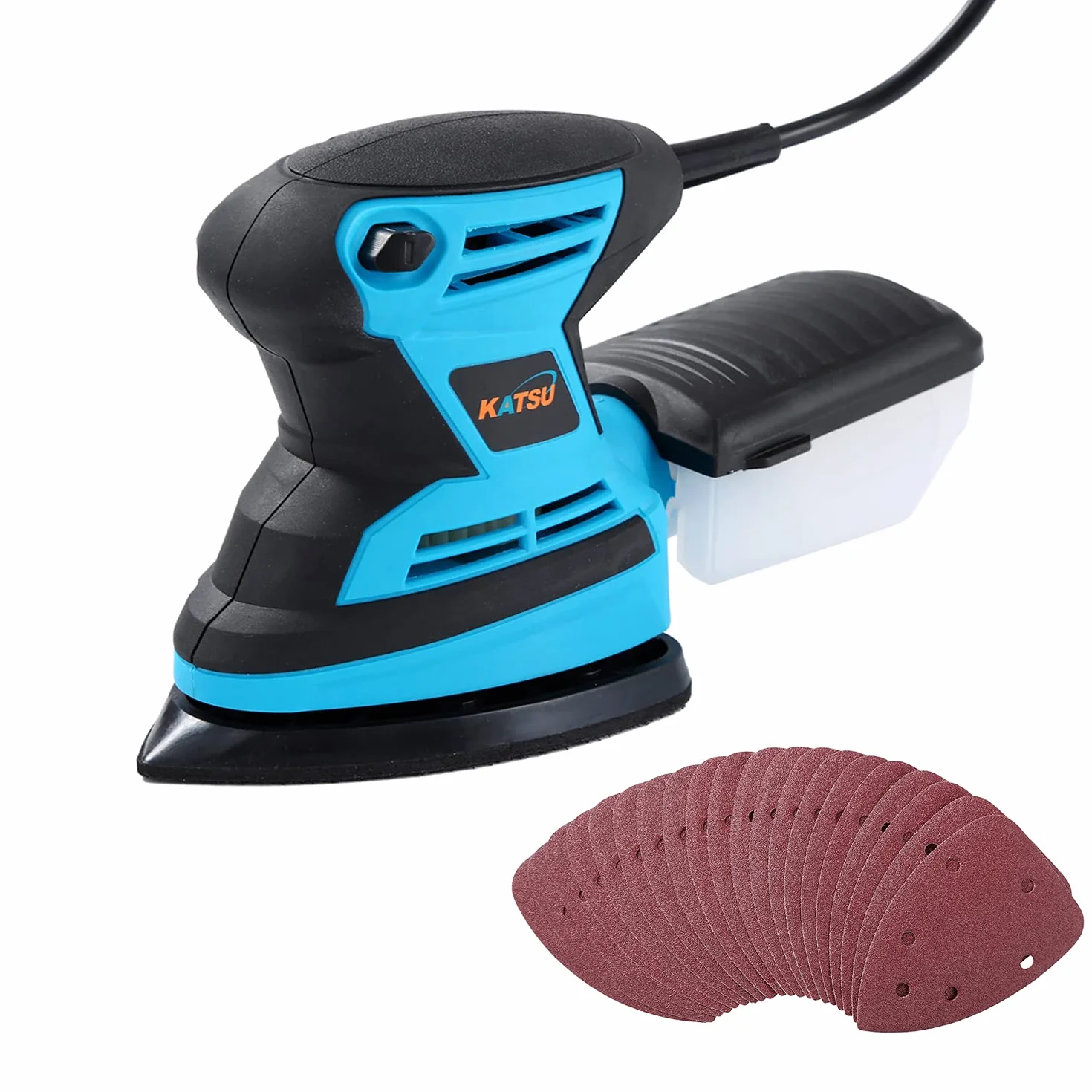 KATSU Levigatrice Detail Elettrica 200W 15500RPM Levigatrice Mouse Multifunzioni con Aspiratore di Polveri e 20 Pezzi Carte Abrasive per Levigare Lucidare 100174