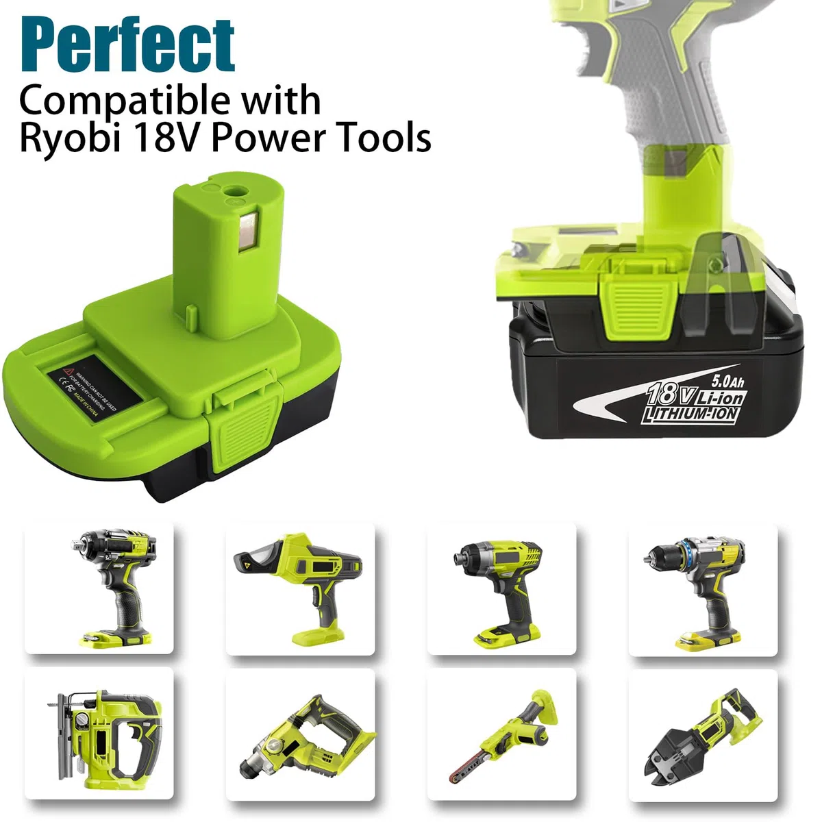 Adattatore batteria MT20RNL per Makita 18 V da convertire per utensili Roybi da 18 V, per batteria Makita da 18 V convertire in batteria agli ioni di litio Ryobi da 18 V