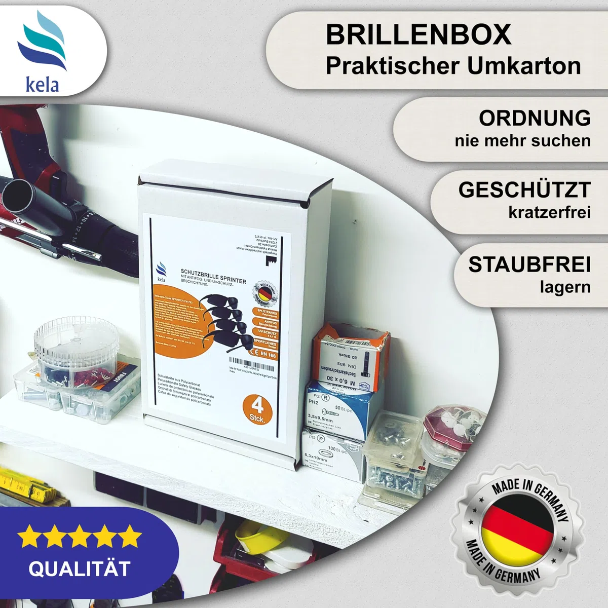 kela 4x Occhiali protettivi SPRINTER | Made in Germany | Occhiali di sicurezza da lavoro privi di schegge, antigraffio con rivestimento anti appannamento e UV EN170 EN172 | Perfetta Vestibilità