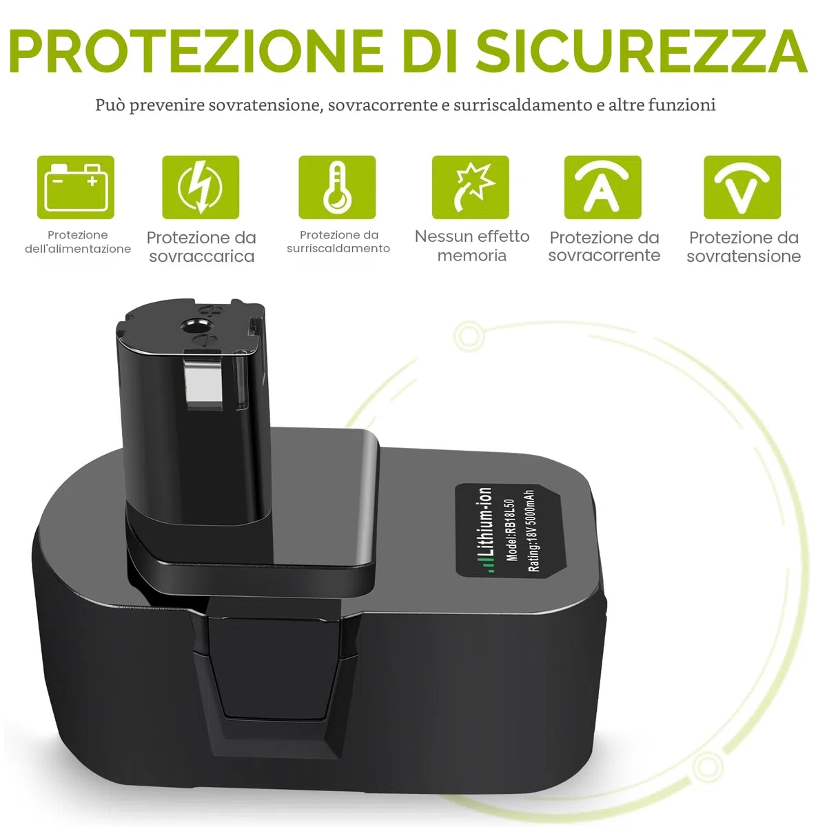 ASUNCELL Batteria agli ioni di litio da 18 V 5,0 Ah per Ryobi One +, batteria agli ioni di litio per Ryobi BPL-1815 BPL-1820G BPL1820 BPL18151 P102 P103 P104 P105 P106 P107 P108