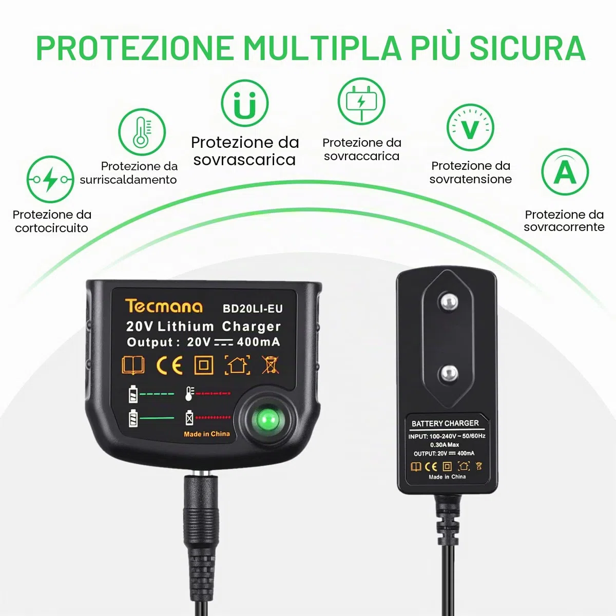 Caricabatterie al litio 18V/20V, compatibile con batteria al litio Black&Decker 18V/20V BL2018 LBXR20 LBXR20-OPE LB20 LBX20