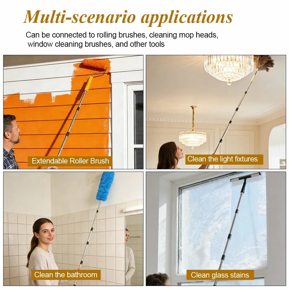 Yuragim Asta telescopica da 3,6 m, asta di prolunga allungabile in 9 pezzi, asta telescopica divisibile, in acciaio inox, per rullo di vernice, rullo per pittura, strumento di pittura, manico