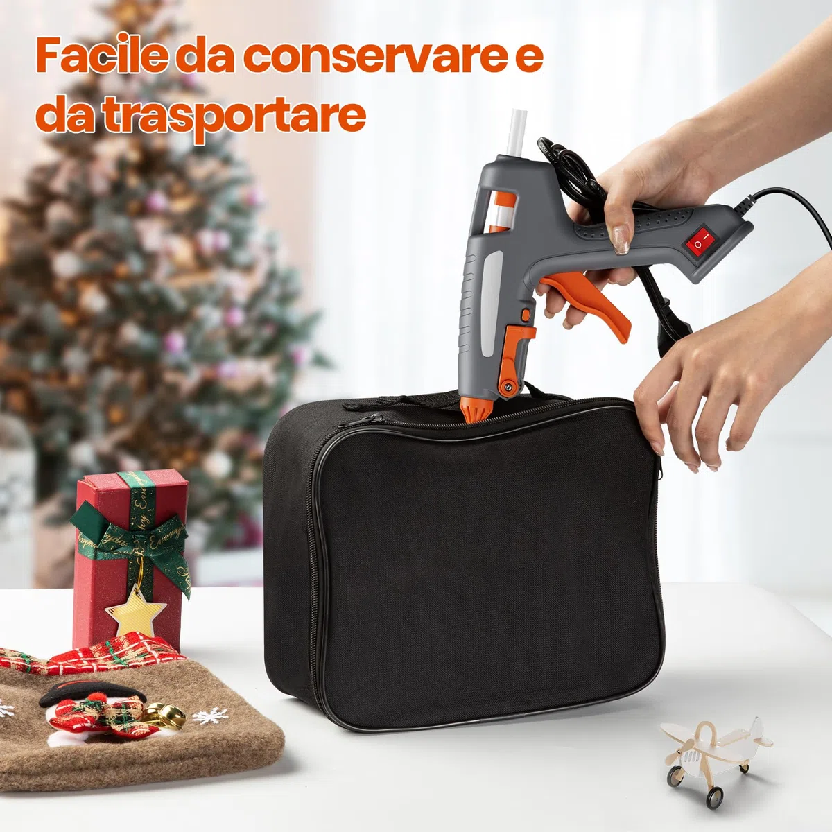 Pistola Colla a Caldo, Pistola caldo colla 200W Professionale, 60s Riscaldamento Rapido, On/Off, con 30pcs 11x150 mm Colla Stick e Borsetta, Adatta per DIY, Uso Domestico, regalo natale, albero natale