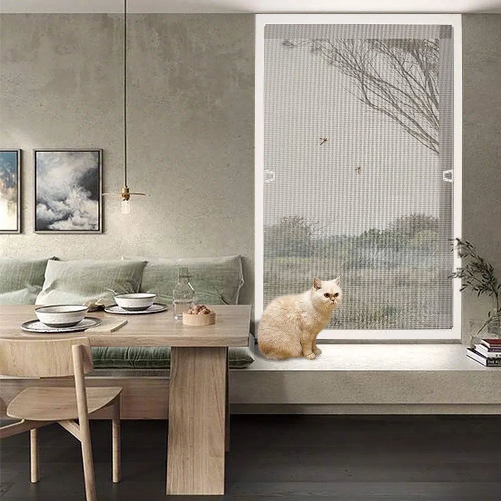 Zanzariera per finestra senza fori, zanzariera con telaio in alluminio, zanzariera per balcone, terrazze (80 x 100 cm, bianco)