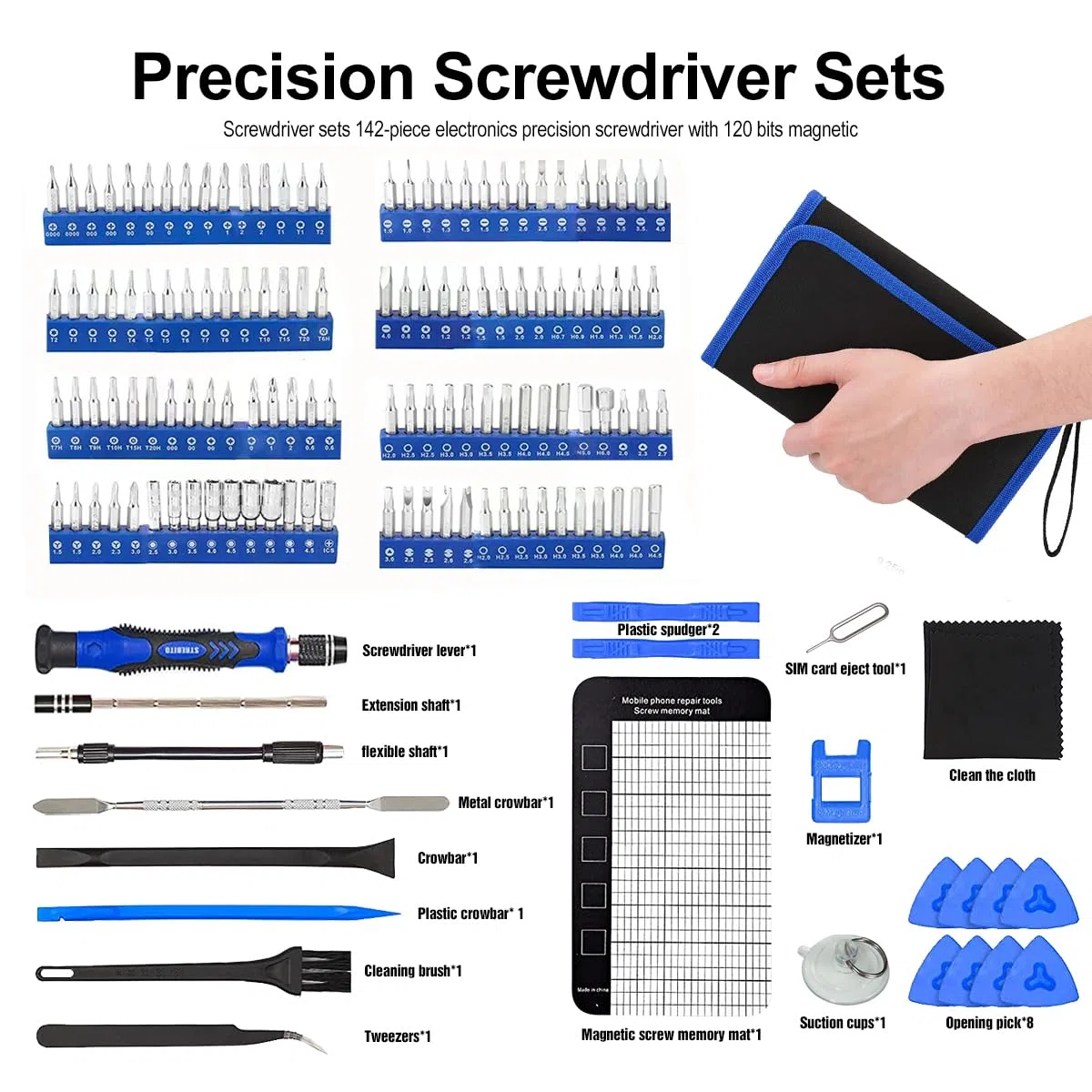 EFaith Set Cacciaviti 142 Pezzi con Magnetico 120 Bit Set di Cacciaviti Precisione per Occhiali, iPhone, Laptop, Piccoli Elettrodomestici, PC, Telefoni Cellulari la Riparazione di Elettronica
