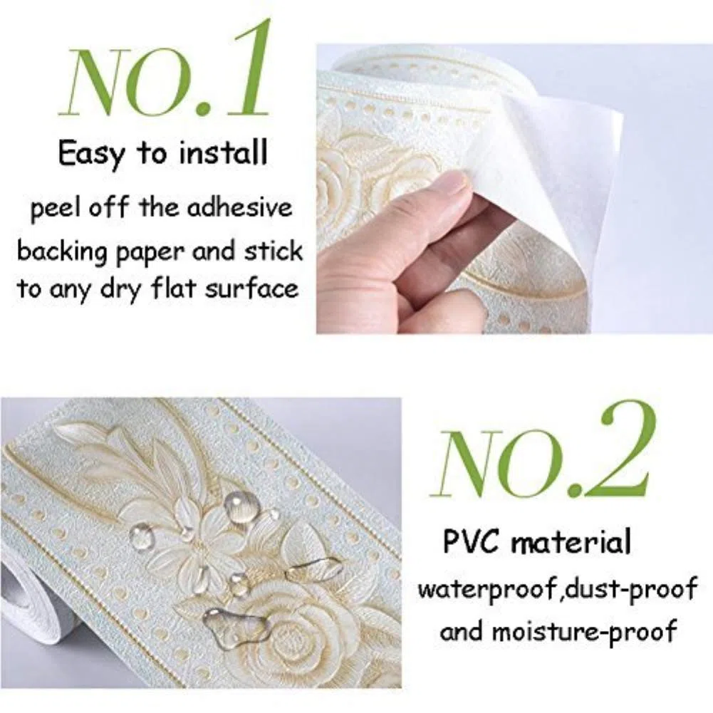 Carta da parati impermeabile con motivo 3D rimovibile per cucina, bagno e bagno, adesivo per bordi da parete, 10,6 x 500 cm
