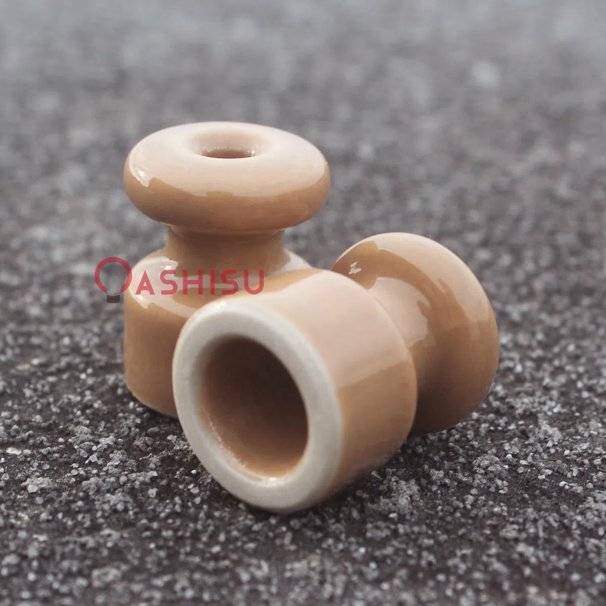 Kit [Scatola di distribuzione in porcellana] + [12 isolatori Porcellana] per Impianti a 4 fori per entrata/uscita del cavo. Copri cavi e copri fili in ceramica, Bronzo lucido, Ø 78mm Prof.35mm