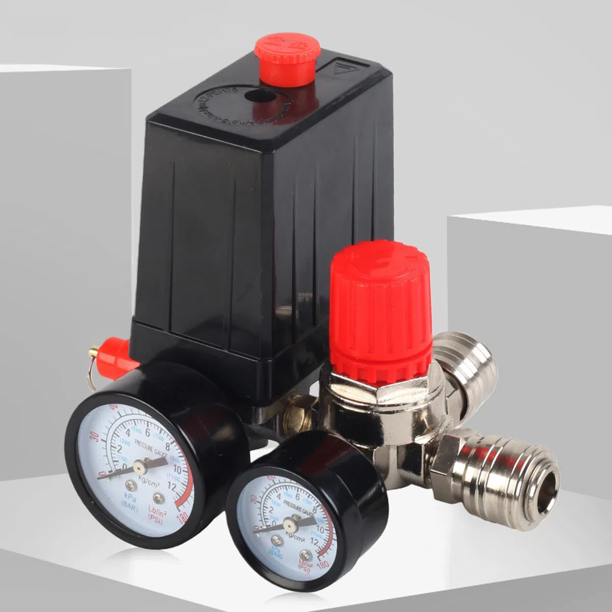 Interruttore di pressione per compressore 220V con regolatore di pressione e 2 manometri, valvola di controllo del compressore d'aria, interruttore del compressore con valvola di sicurezza e giunti