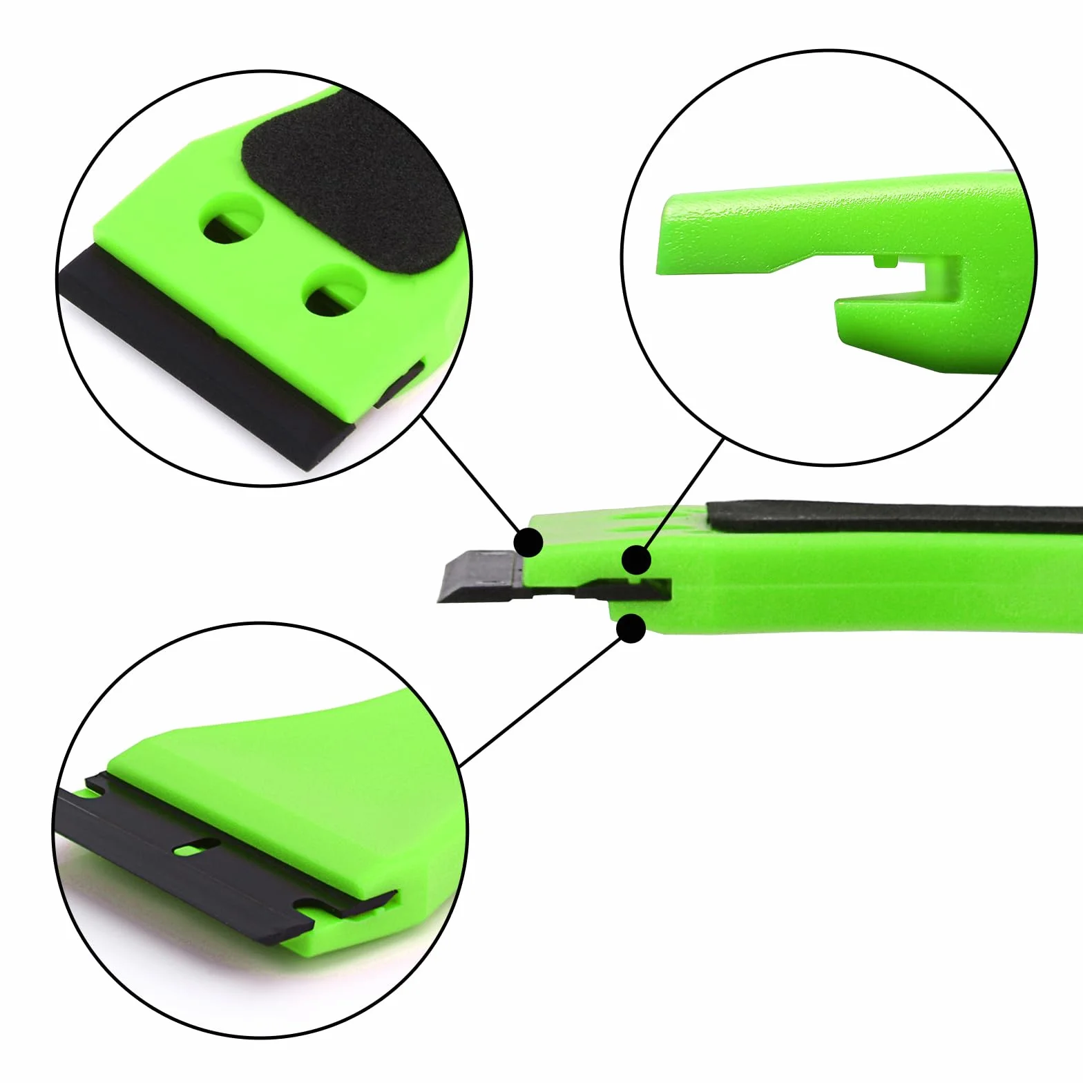 Ehdis 2 raschietti in plastica con 100 lame di rasoio in plastica, manico lungo 15,2 cm con schiuma EVA, rimozione adesivo, per rimuovere etichette, colla, oggetti appiccicosi, decalcomanie