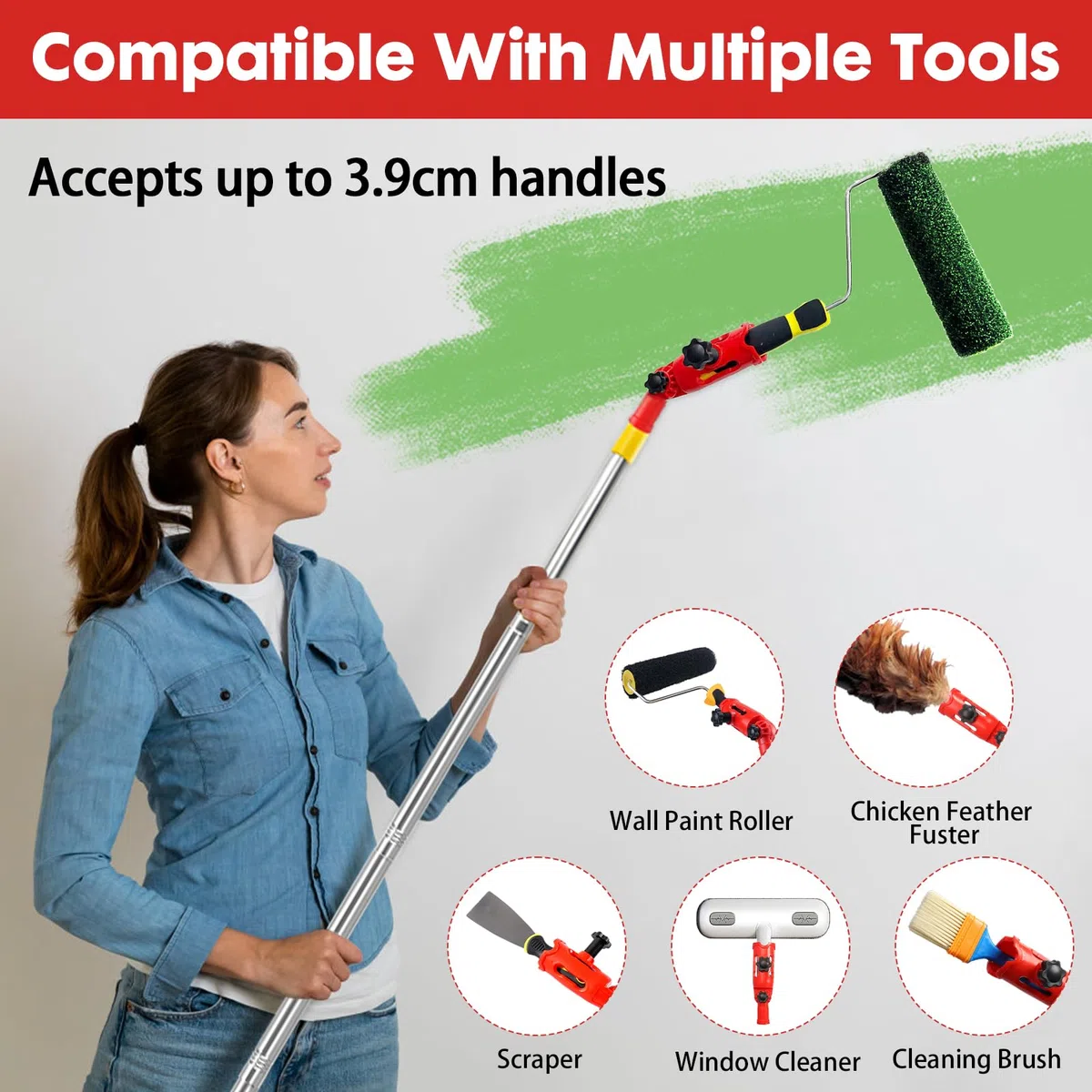 Estensione del pennello multiangolo, estensione del pennello colorato, Multi Angle Paint Brush Extende, rullo di prolunga retrattile per soffitti alti, pareti ornamentali e angoli