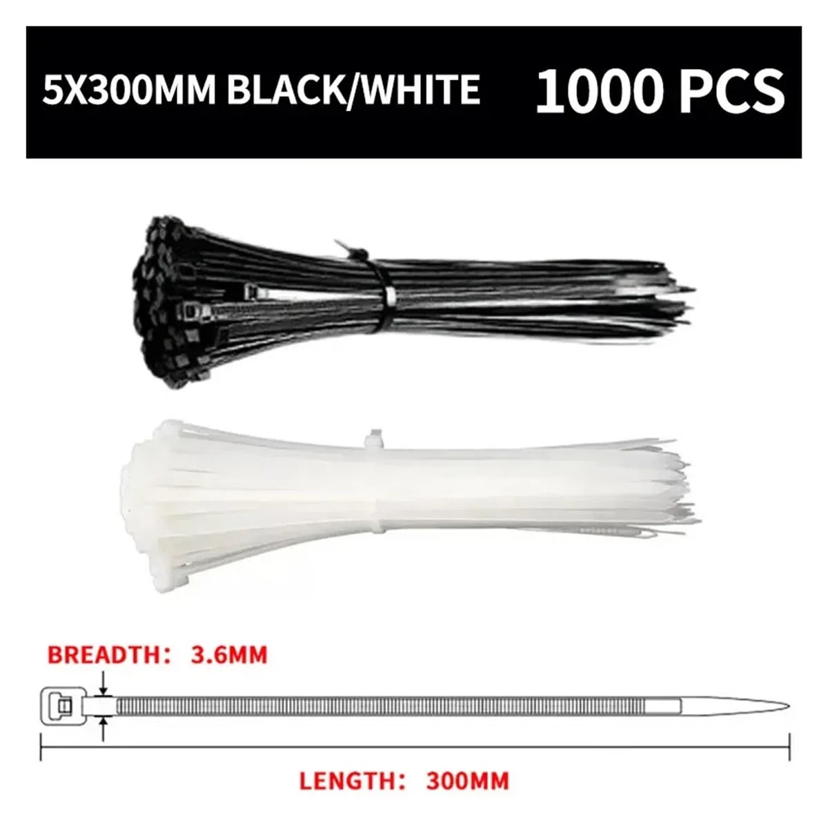 Fascette autobloccanti, fascette in nylon, fascette stringicavo, chiusure rapide in plastica resistenti, alta temperatura(5x300mm)