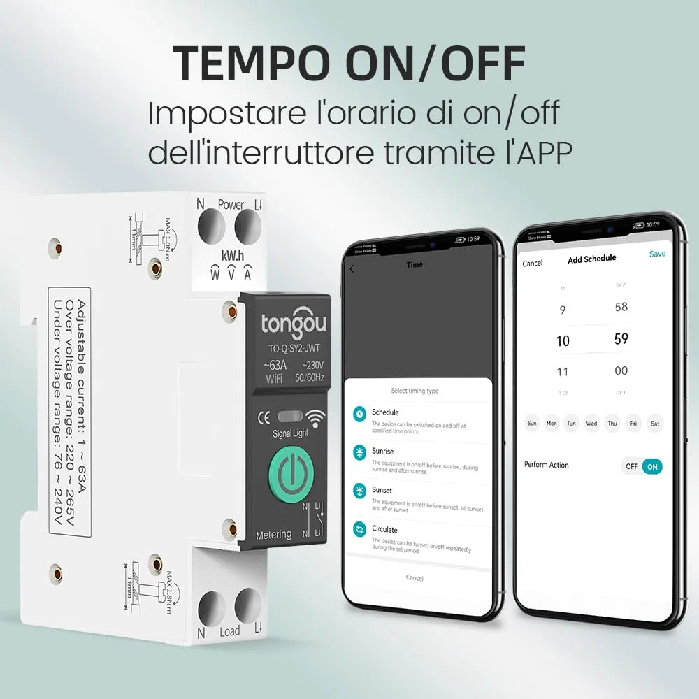 TONGOU SY2 JWT | WLAN Interruttore Relè intelligente | Misurazione della potenza | Automazione domestica | TUYA App Hub non richiesto | Controllo wireless dell'illuminazione e degli elettrodomestici