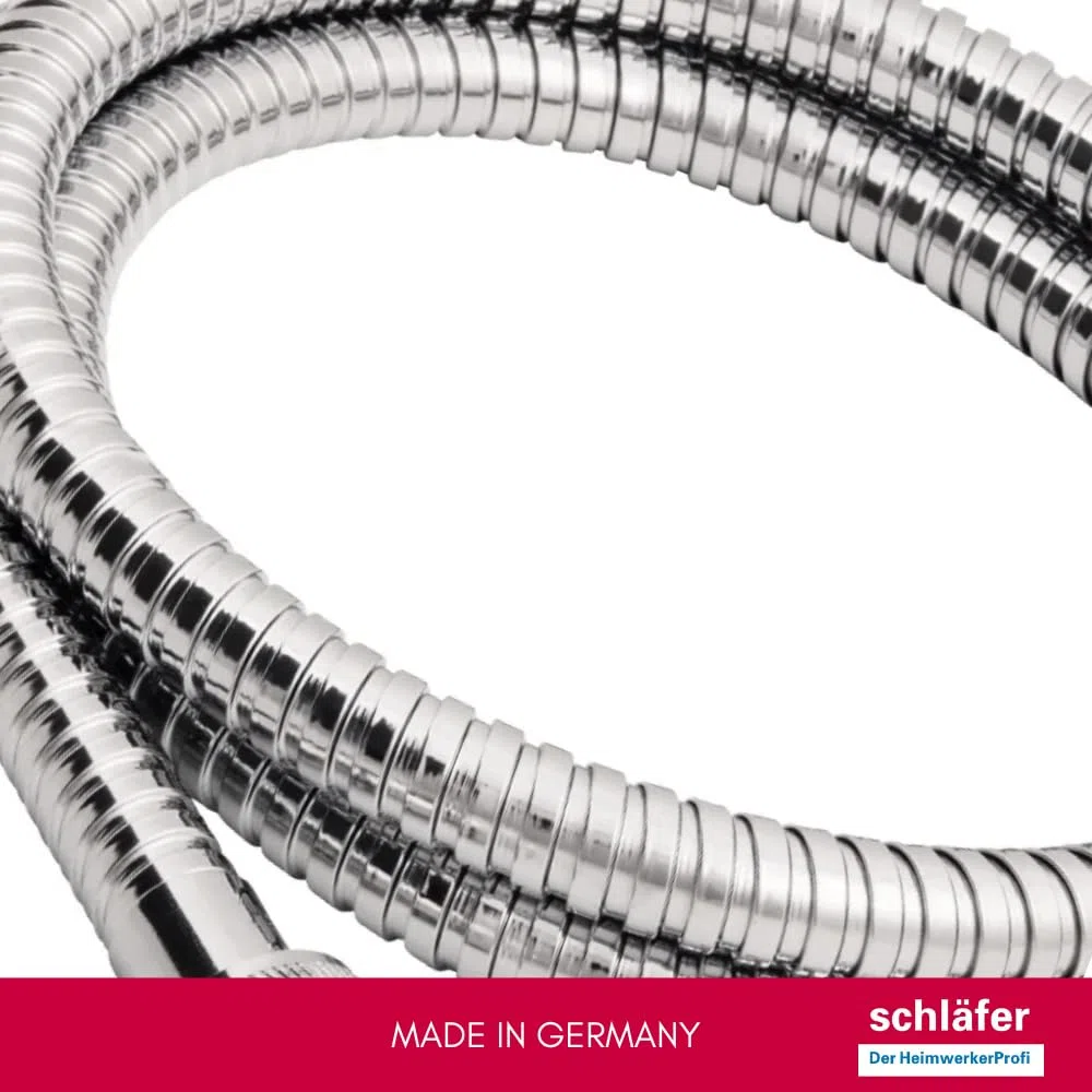 Schläfer 808492 | Tubo Doccia Flessibile 1.5 metri, Universale in Acciaio a Doppia aggraffatura, Connettori Attacco Standardad G 1/2" x 3/4" ad Alta Pressione, Resistente alte temperature, Cromo