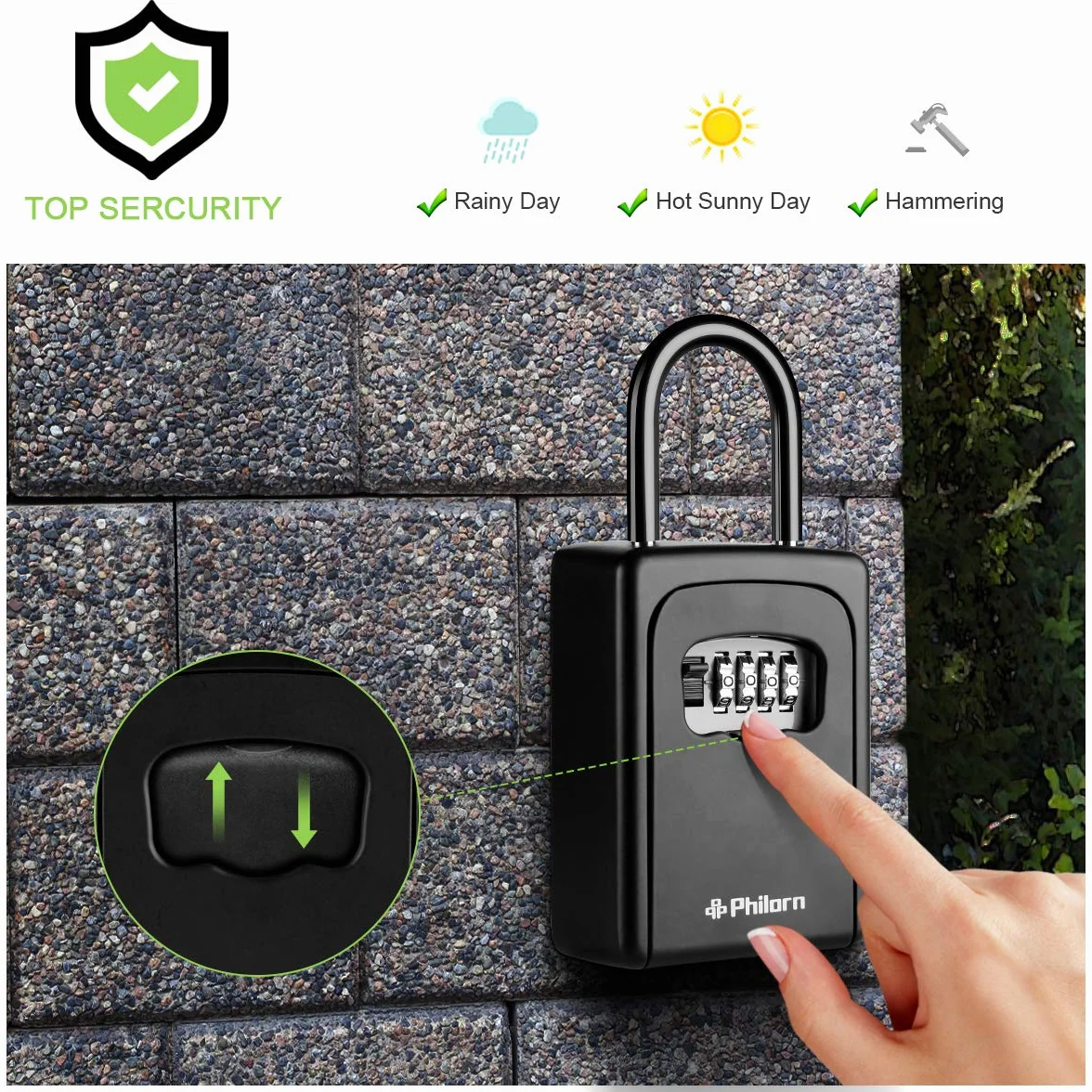 PHILORN Cassetta di Sicurezza per Chiavi, Cassaforte Chiavi Resistente alle Intemperie - Appeso o Montato a Parete | Ultra-Robusto Cassetta Chiavi con 4 Cifre Combinazione Codice