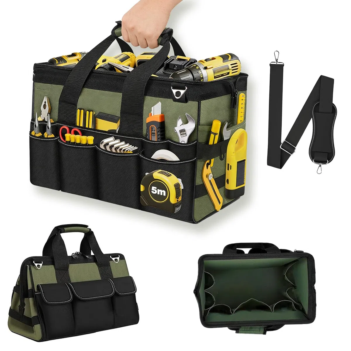 Borsa per attrezzi professionale con 21 scomparti, 40 x 20 x 24 cm, per attrezzi da giardino, per meccanici, elettricisti, falegnami