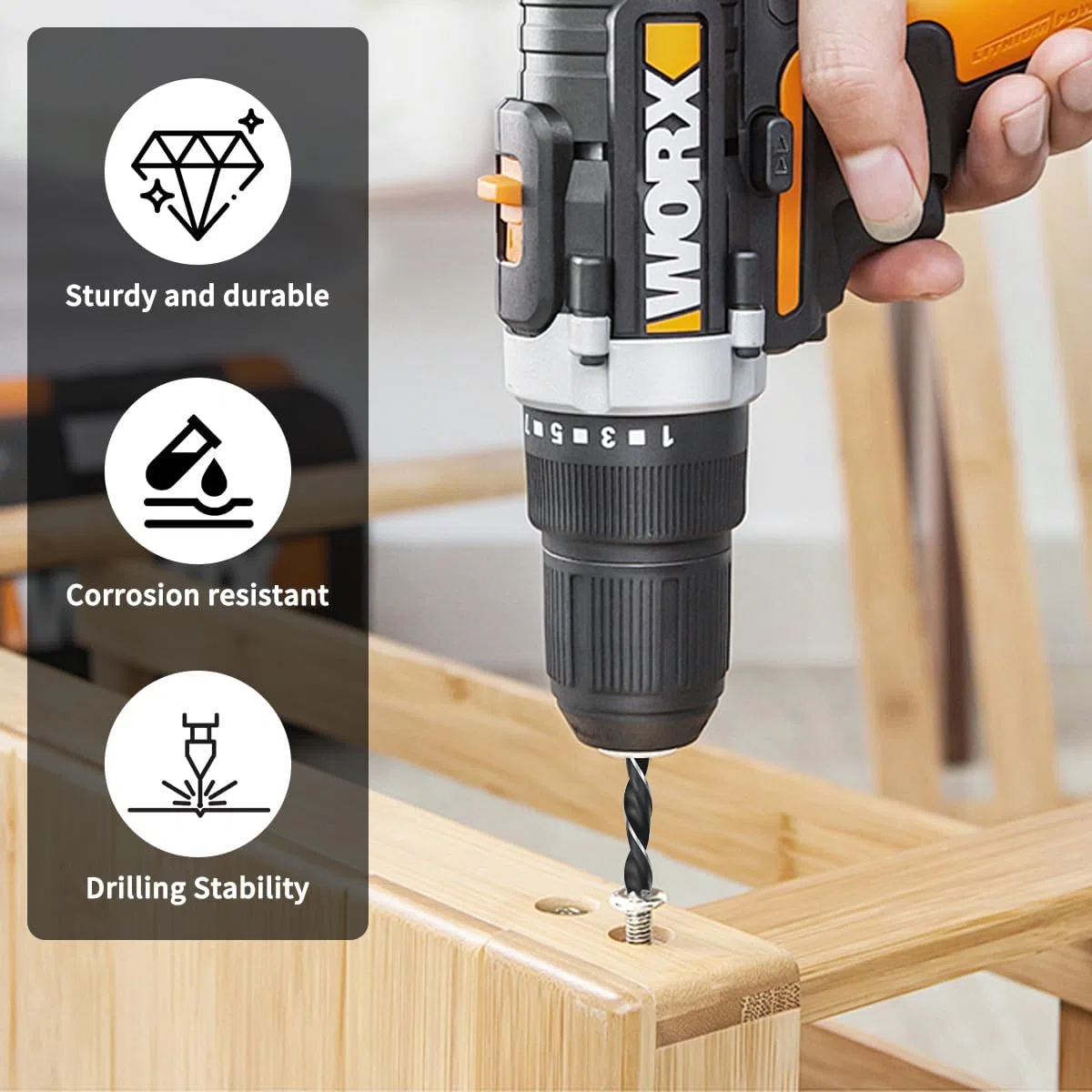 Punte Trapano Legno Punte Extra Lunghe da 300 mm - Ø 4, 5, 6, 7, 8, 10, 12mm, Tre Punte Legno per Legna, Disponibile per le Decorazioni di Edifici, Lavori di Bricolage e Modellismo