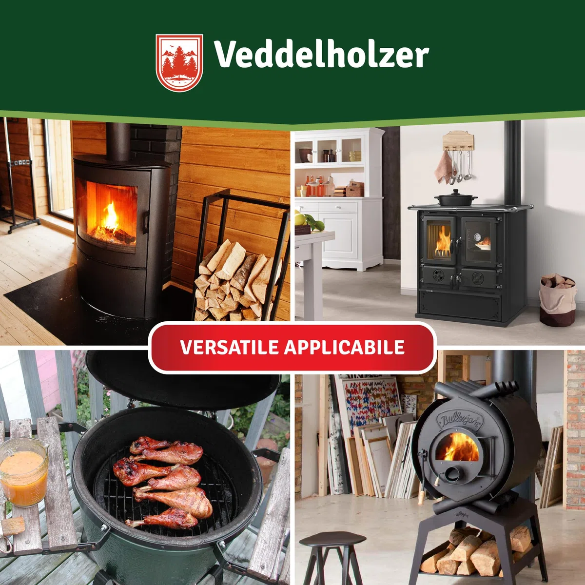Set completo Veddelholzer Ø 8 mm nastro sigillante per stufe, guarnizione per forni, cavo sigillante, accessori per caminetti Incl. adesivo per alte temperature, guanti, manicotti e istruzioni