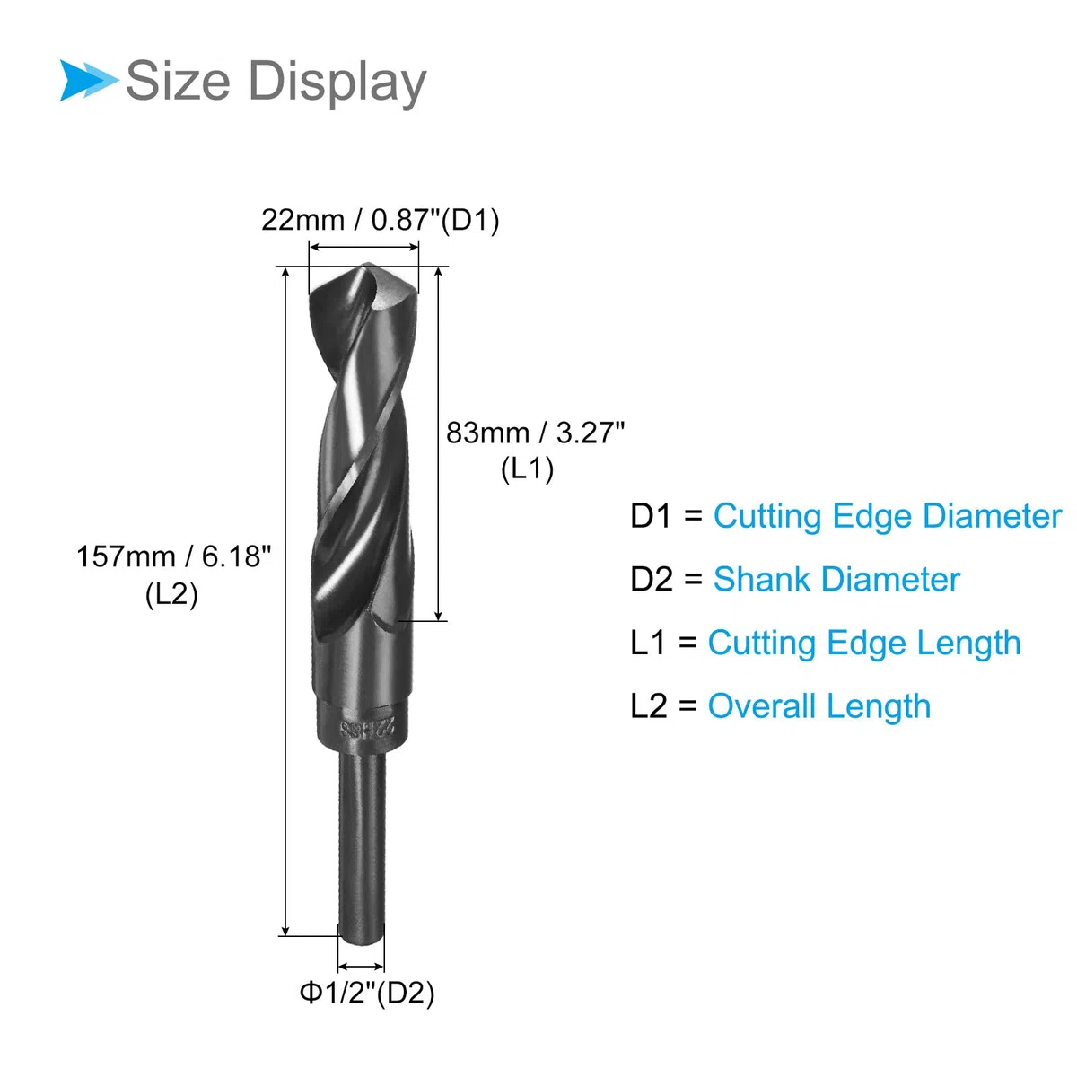 Ridotto Stelo Trapano Punta, 22mm Taglio Tagliente 1/2" Stelo, Nitruro Rivestito Alto Velocità Acciaio 9341 Torsione Trapano Punte per Acciaio Inossidabile Acciaio Metallo Legna