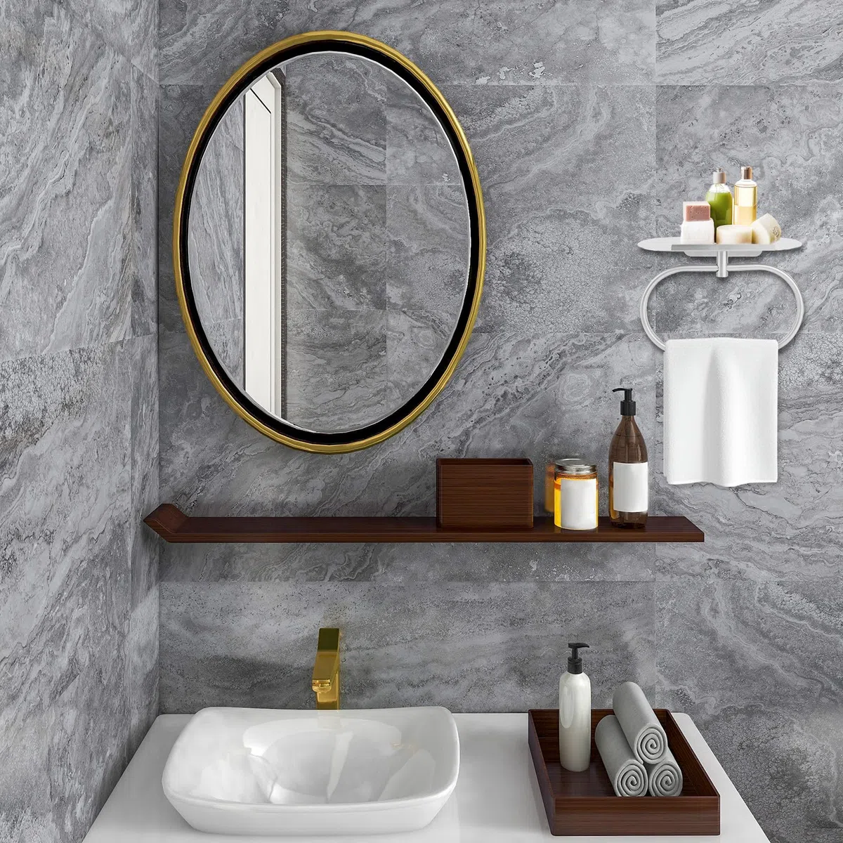 Tinoaly Portasciugamani con Mensola, Ovale Resistente in Acciaio Inox 304 Adesivo Portasciugamani Bagno Anelli Parete Pratico Accessorio Cucina e Bagno(Argento)