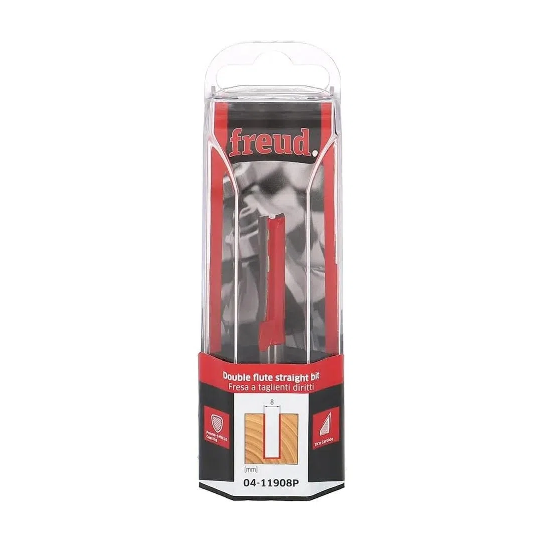 Freud fresa per scanalature a 2 taglienti diritti in metallo duro HW saldobrasati. Codolo gambo A=8mm, diametro di taglio D=8mm, altezza di taglio h=31.8mm, 04-11908P, F03FR01448