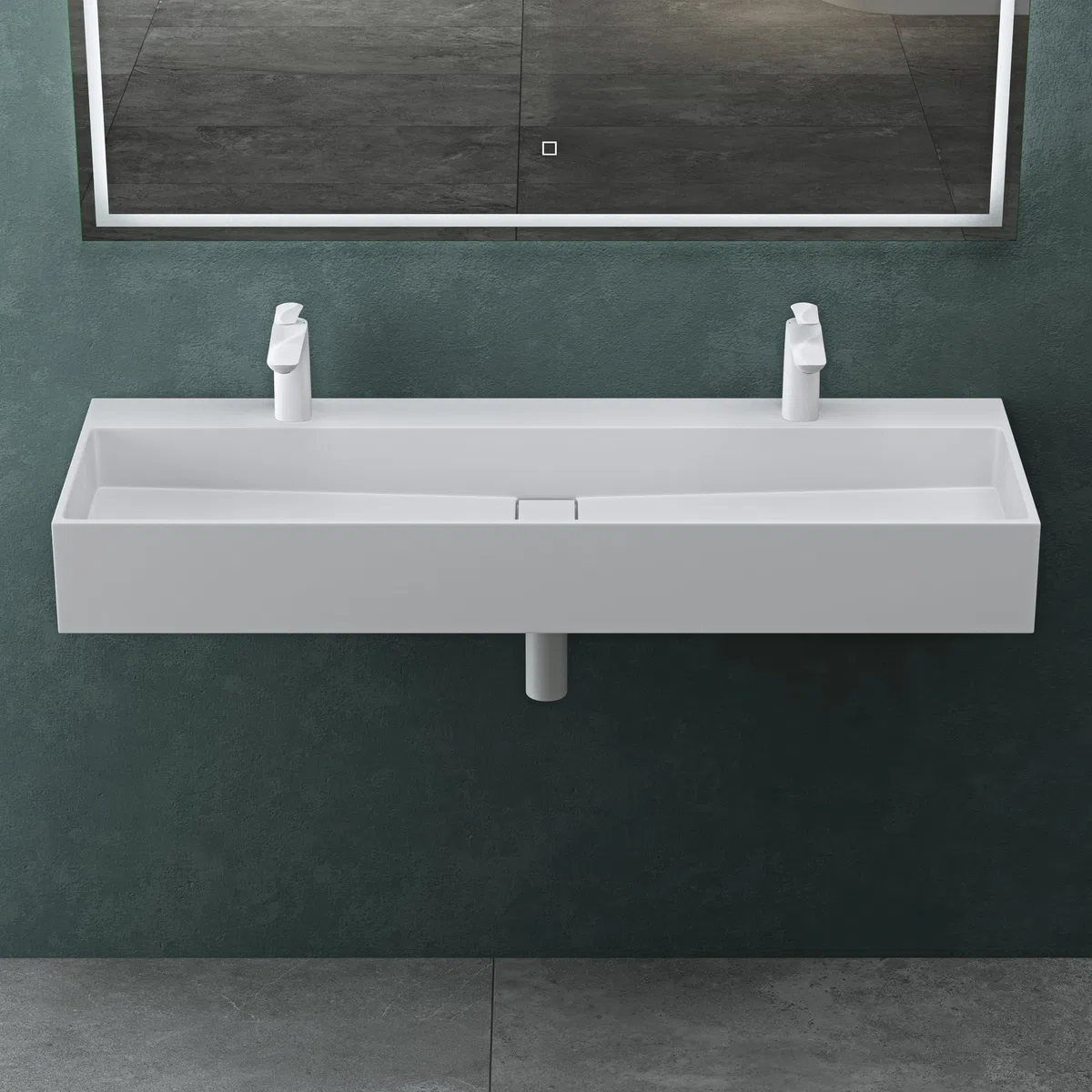 Mai & Mai Lavabo da Appoggio 120x40x12cm, Lavabo Bagno Sospeso Lavandino Bagno Colossum6028 da Marmo Fuso, due Fori per la Rubinetteria, Bianco opaco