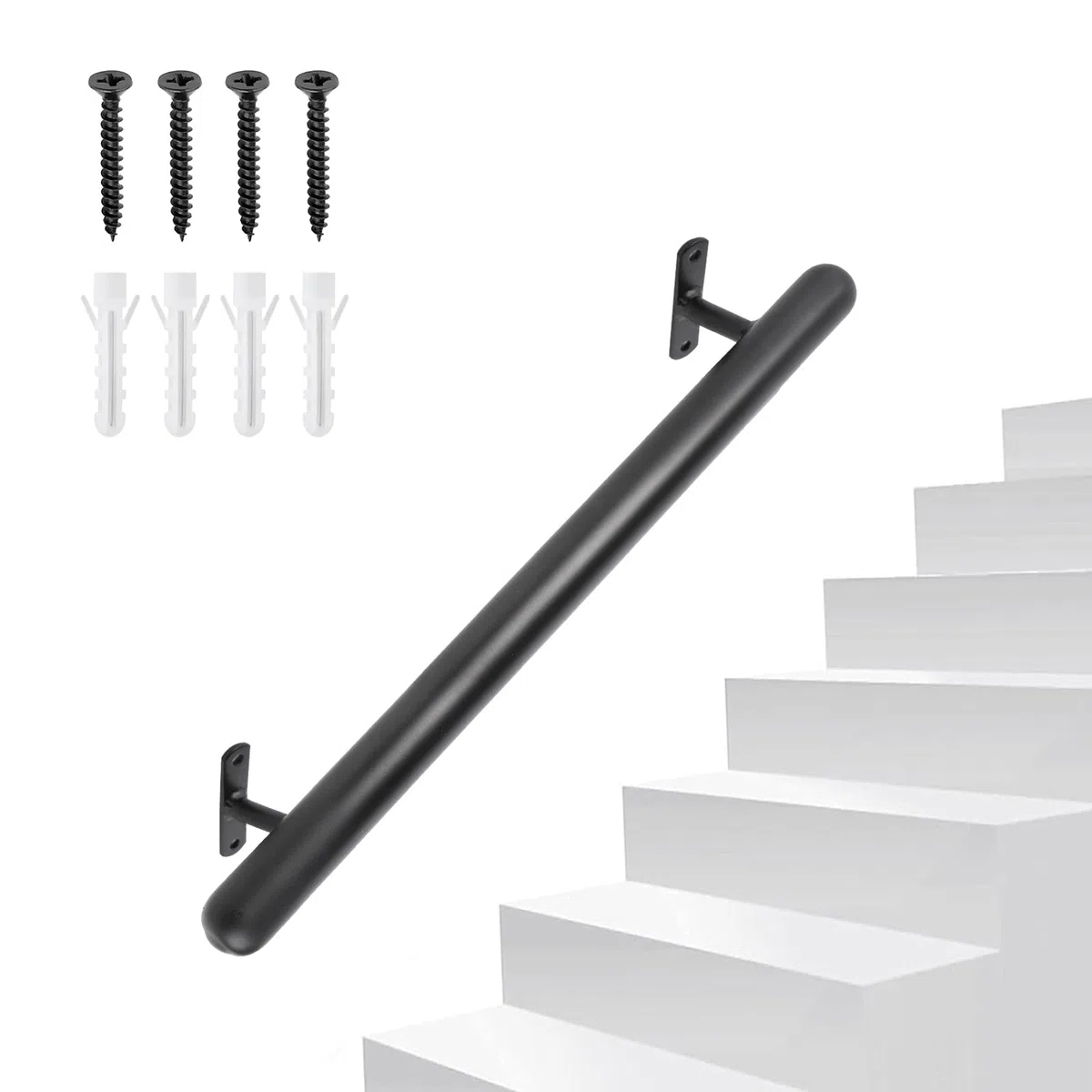 Corrimano metallico 66cm Ringhiera in acciaio inox Corrimano accessibile Maniglia di sostegno a parete Ø32mm Kit ringhiera per scale Maniglie sicurezza per balcone, parapetto, interni/esterni