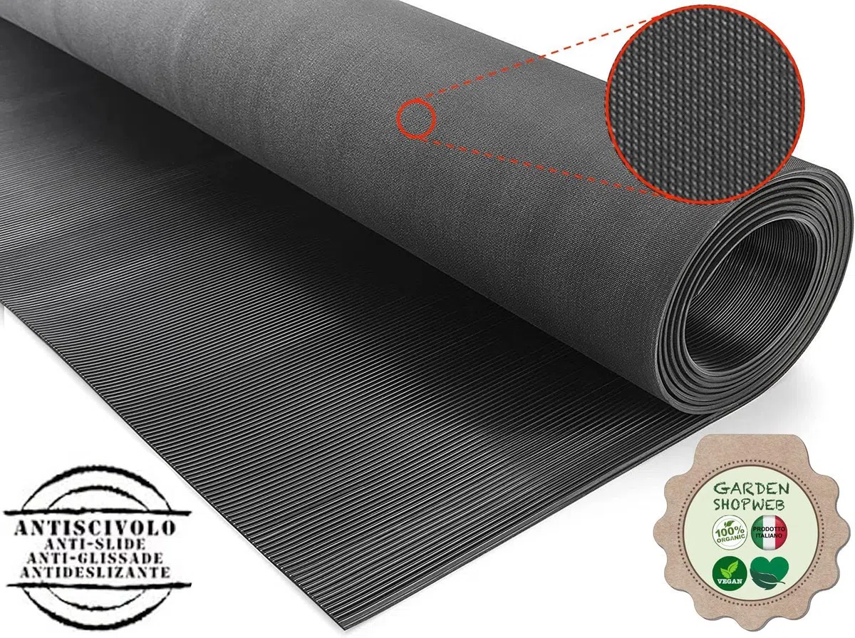 Tappeto Gomma Antiscivolo MILLERIGHE Copri Pavimento H120 Cm ALTO Spessore 3mm Nero Robusto su Misura (100X120_MILLERIGHE_GOMMA)