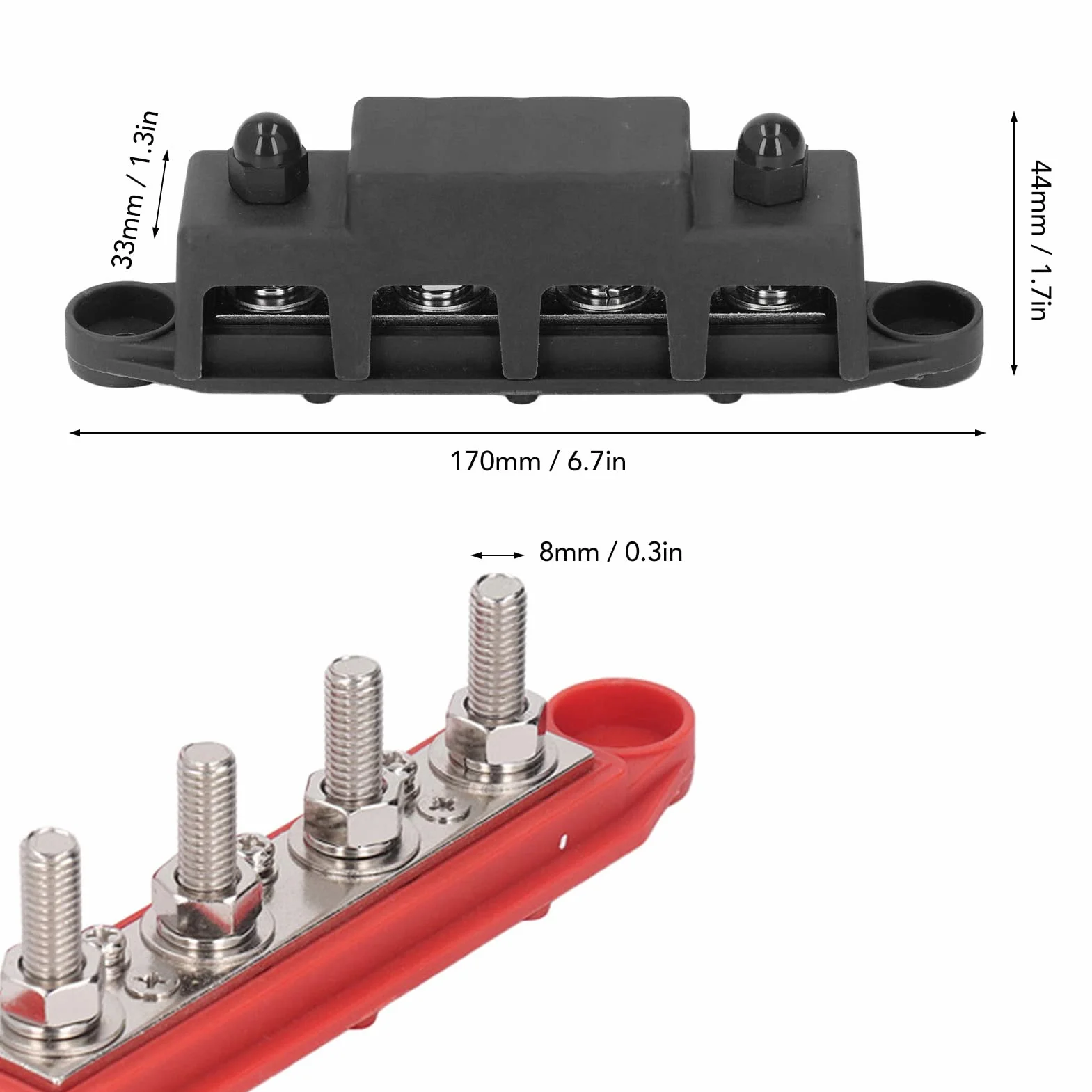 2 Pz M8 Blocco di Distribuzione Dell'alimentazione Heavy Duty Busbar Box Modulo 4 Borchie Terminale Bus Bar Box per RV Marine DC48V 250A