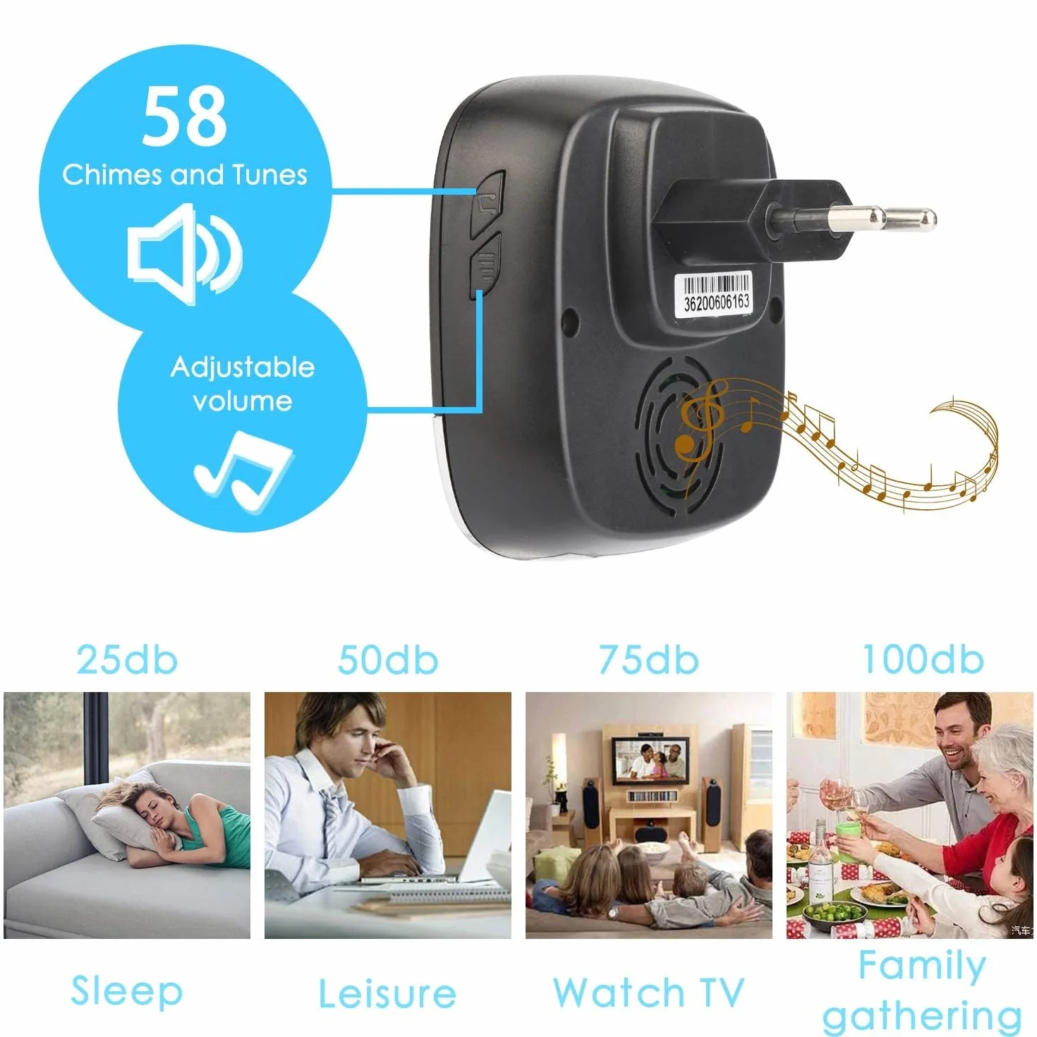 Campanello Senza Fili da Esterno, 300m Campanello Wireless 58 Melodie e 4 Livelli di Volume, Impermeabile IP44, Indicatore LED per Casa, Ufficio, Anziani