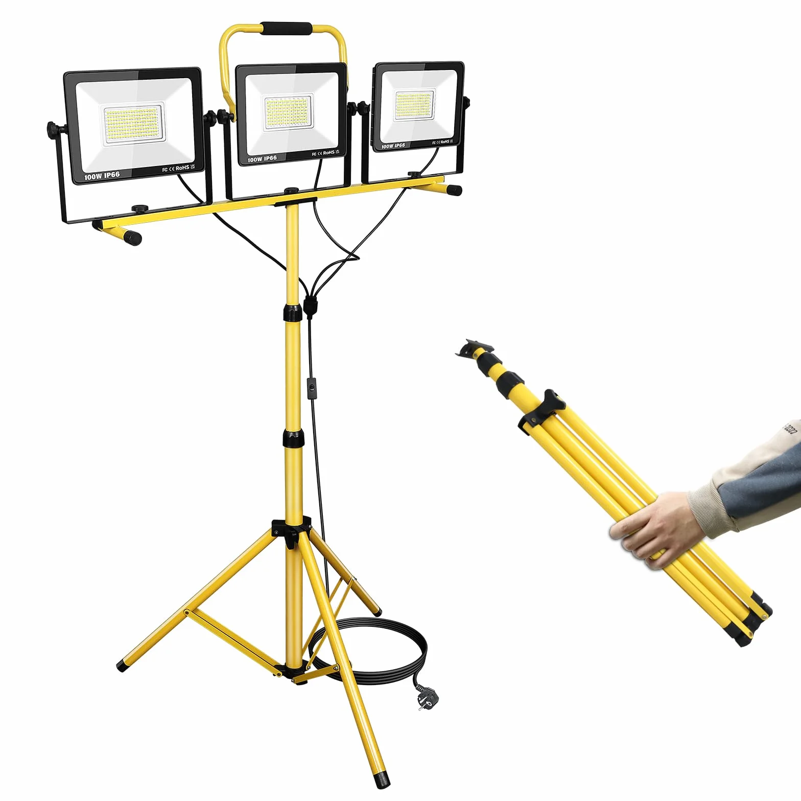 RIGIDON 300W Faretto da Cantiere LED con treppiede, 30000LM 6000K Bianco Proiettore a LED Luce da lavoro Impermeabile IP66 Faro LED Portatile per Interno ed esterno per Garage Giardino Costruzione