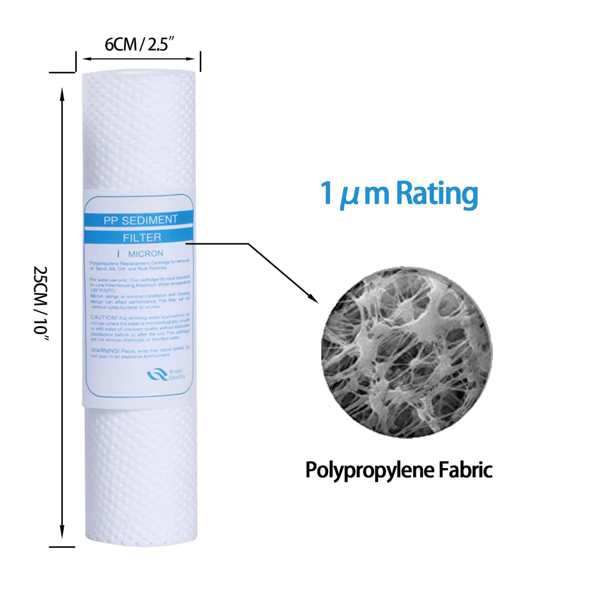 HUINING Filtro dell'acqua per precipitazioni da 1 micron, 3 pacchetti, 6,3 x 25,4 cm, utilizzato per la pulizia dell'acqua, adatto a tutti i sistemi domestici ad osmosi inversa. (PP-3PCS)