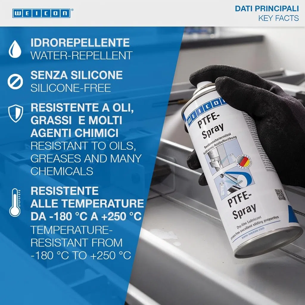 WEICON PTFE Spray 400 ml di lubrificante secco resistente al calore con effetto antiaderente