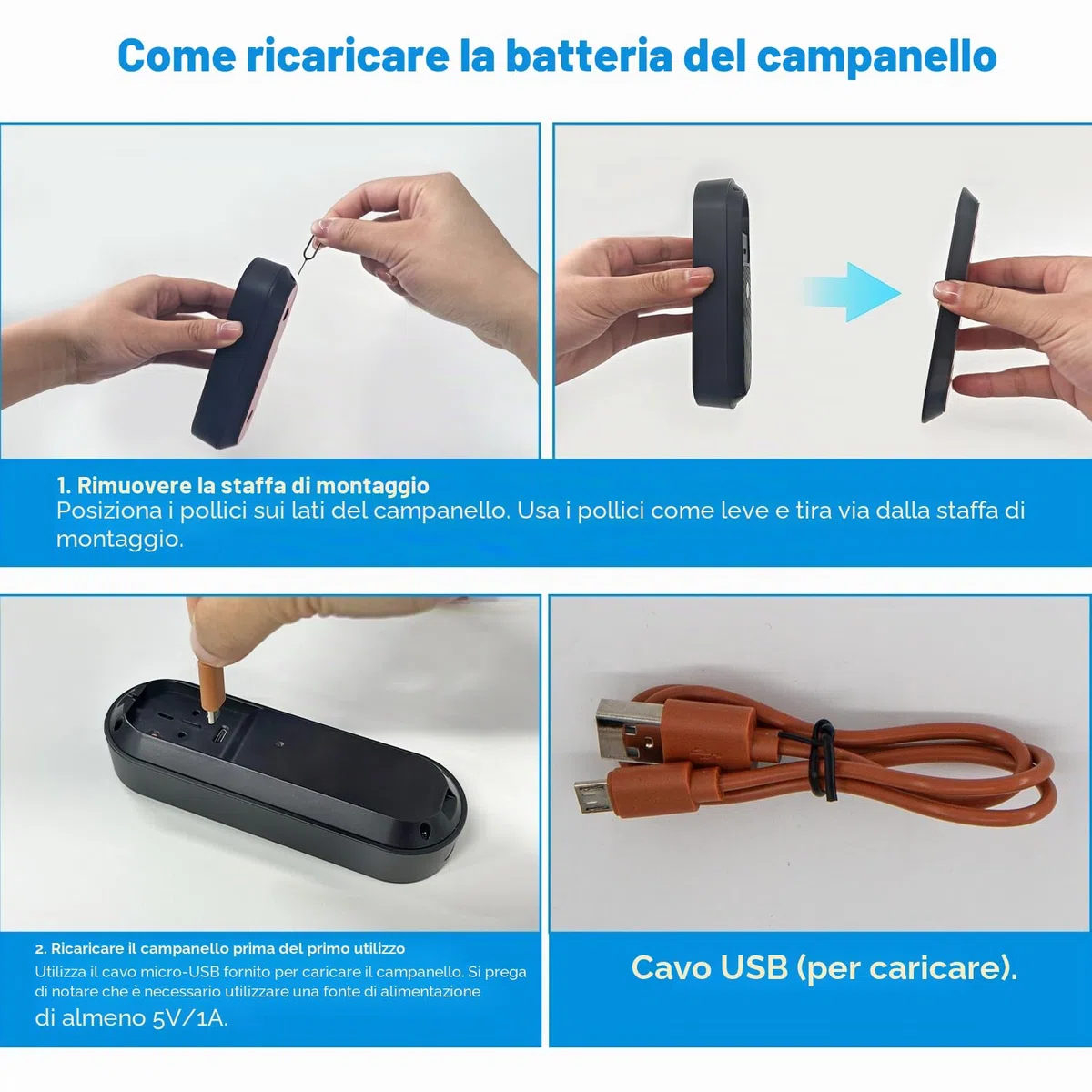 Telecamera per campanello wireless 1080p con ricevitore, rilevamento intelligente di esseri umani, conversazione a due vie, visualizzazione in diretta, visione notturna, solo WiFi 2.4G