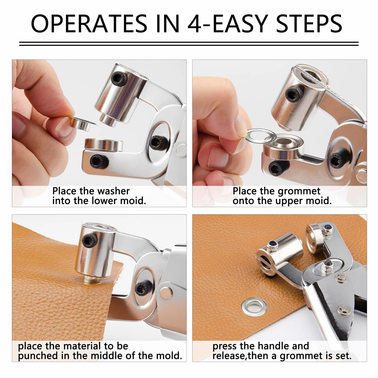 Ecraft Kit di utensili per occhielli con pinza: 10 mm con 500 occhielli argentati, punzonatrice, pinza, perforatrice, pinza, pinza, set di pinze per fori per striscioni, macchina per tessuti e carta