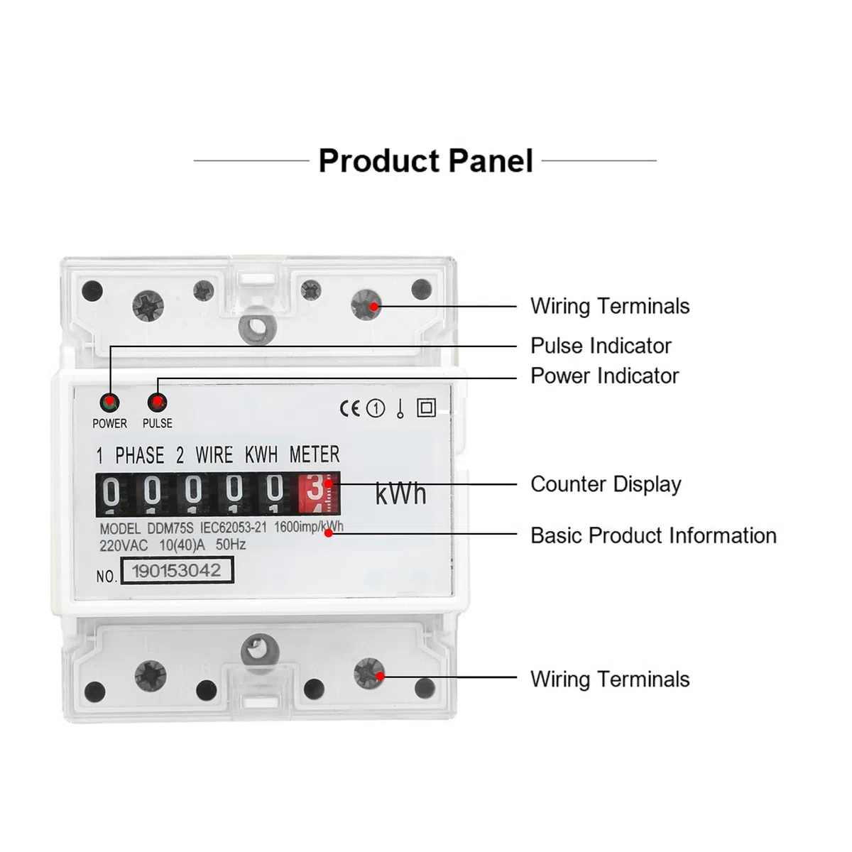 DDM75S Contatore monofase 4P su guida DIN, contatore di kWh per DIN EN50022, contatore montato su guida per il monitoraggio dell'utilizzo di energia elettrica