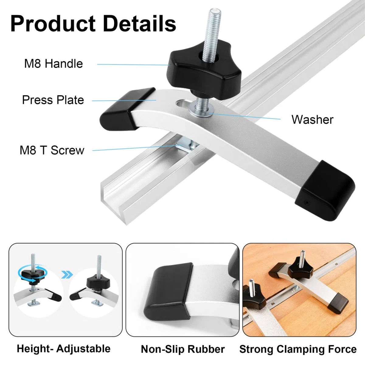 2 Pezzi Morsetti T-Track per Legno, Set di T Track Morsetto di Lega di Alluminio Fissaggio in Metallo a Sgancio Rapido per la Lavorazione del Legno e dei Metalli