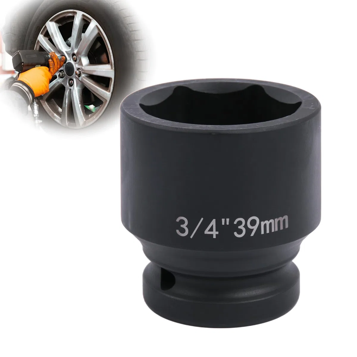 Chiave a bussola esagonale, 39 mm, avvitatore a percussione da 3/4", in acciaio al cromo molibdeno, per cambio ruota e officina