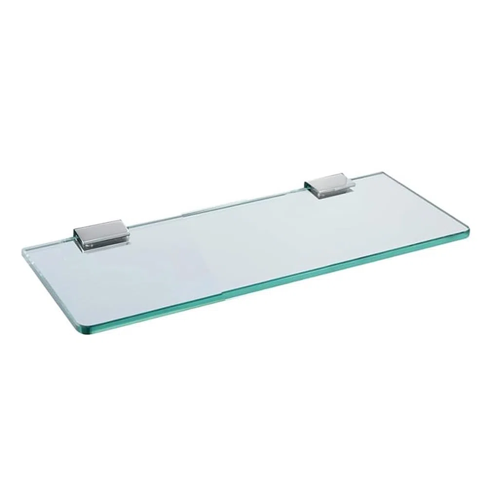 Mensola per Doccia Ripiani in vetro Temperato Mensola da parete in vetro da 8 mm Mensola da parete in acciaio inox cromato staffa per bagno e cucina (25CM)