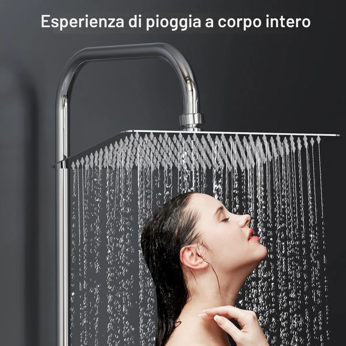 YEAUPE PRO Doccia a pioggia 12 pollici - Soffione doccia angolare in acciaio inox 304 ad alta pressione con ugelli autopulenti, montaggio a soffitto, cromato (30 x 30 cm)