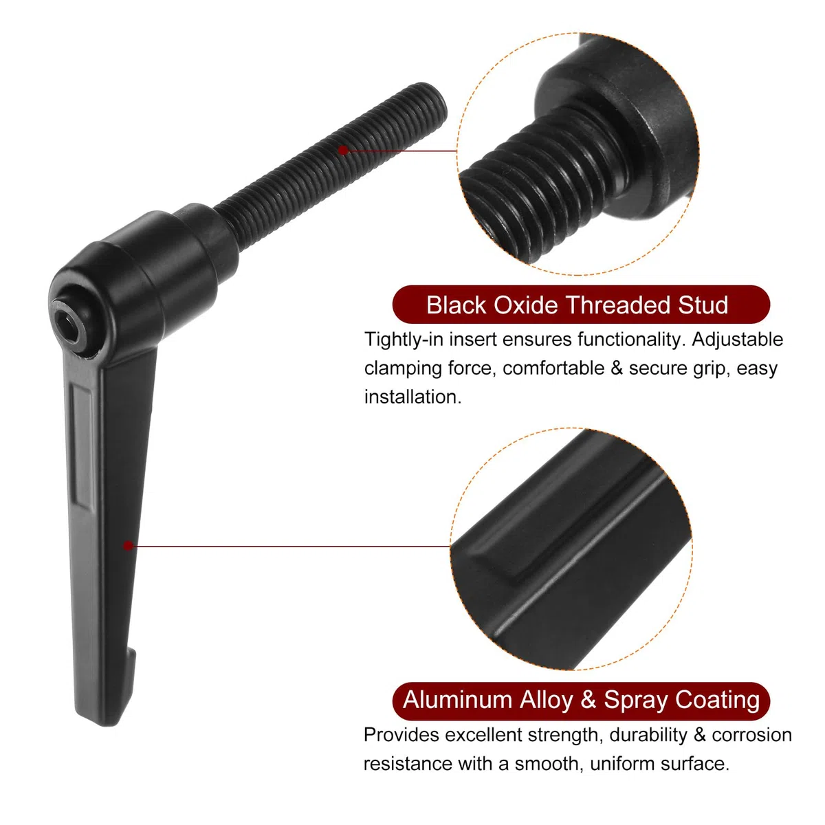 QUARKZMAN 6pz Regolabile Serraggio Leva Maniglie M10 x 60mm Maschio Filettatura Bullone Manopole Girevole Vite blockggio Rapido Rilascio Cricchetto Pulsante Maniglia, Nero