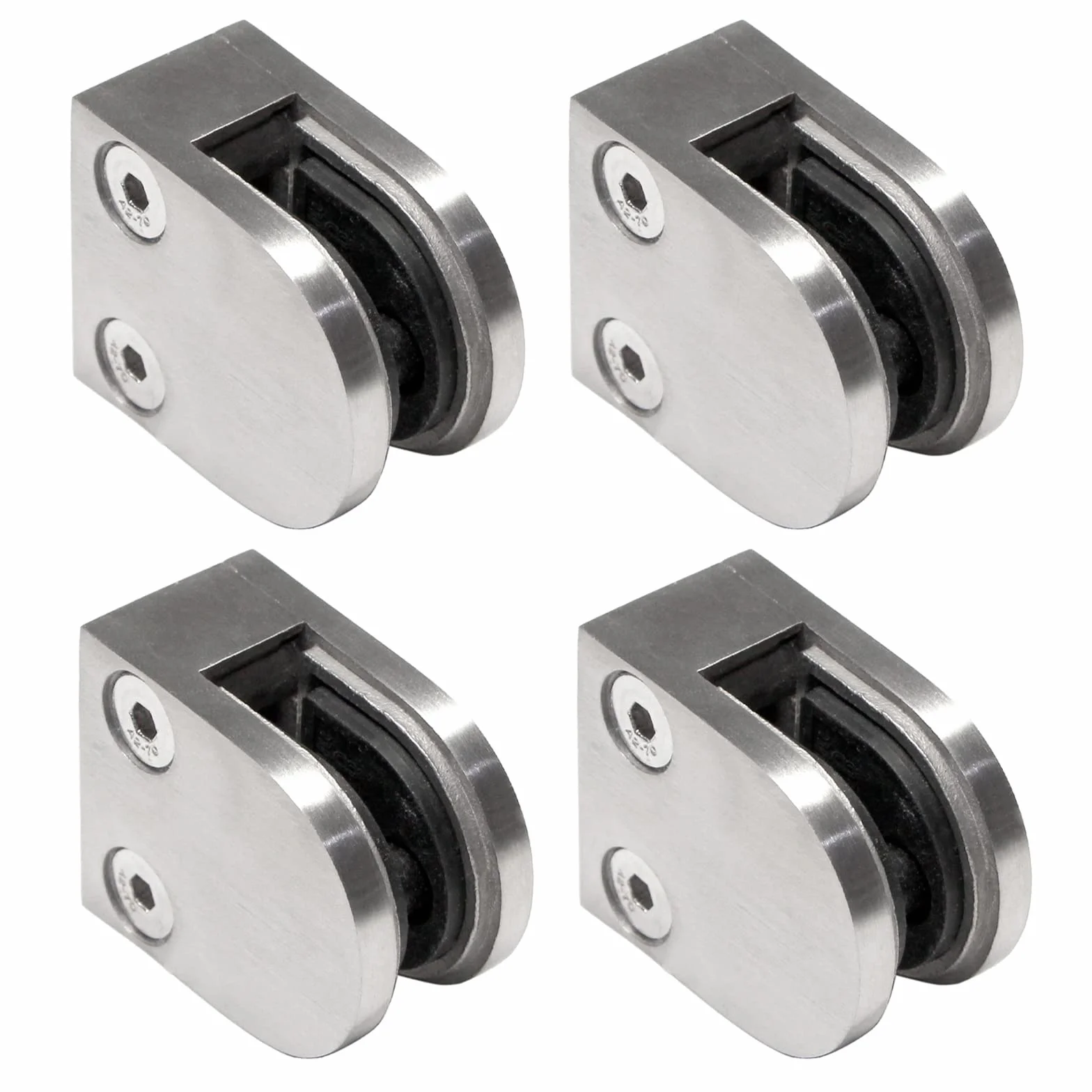 PRIOstahl Set di 4 morsetti in vetro, 50 x 40 x 26 mm, attacco piatto per vetro da 6 mm, supporto per piastra in vetro per ringhiere, ringhiere per scale balcone in acciaio inox V2A