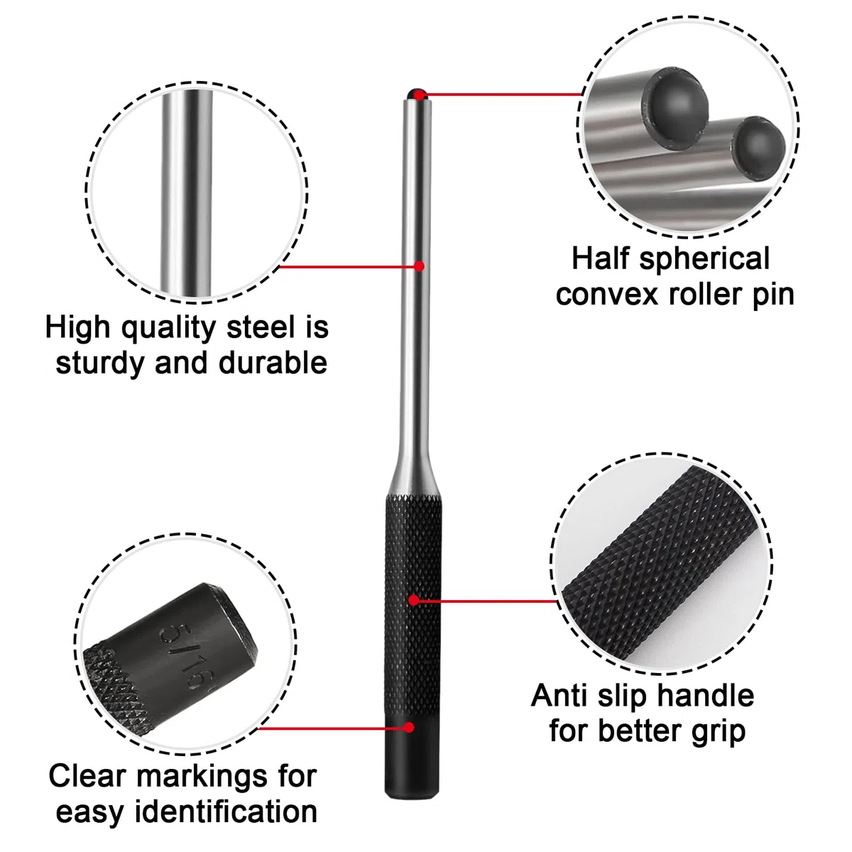Punzoni per Perni 9 Pezzi Punzoni per Perni Cilindrici Punzoni per Perni - 1,5 mm/2 mm/2,5 mm/3 mm/4 mm/4,5 mm/5,5 mm/6 mm/8 mm